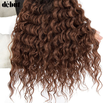 Water Wave 8 Bundles with Simple Closure Wavy Synthetic High Temperature Fiber Hair Weave 9PCS 20 Inch 240G (TT1B/30: Dark Roots Mixed Brown Color)