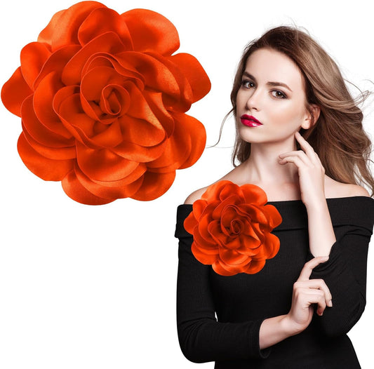 7.5In Extra Large Rose Brooch Exquisite Shiny Satin Camellia Brooch Oversized Flower Brooch Lapel Pin,Suitable for Women Dance Banquet Wedding Hair Clothing Accessories