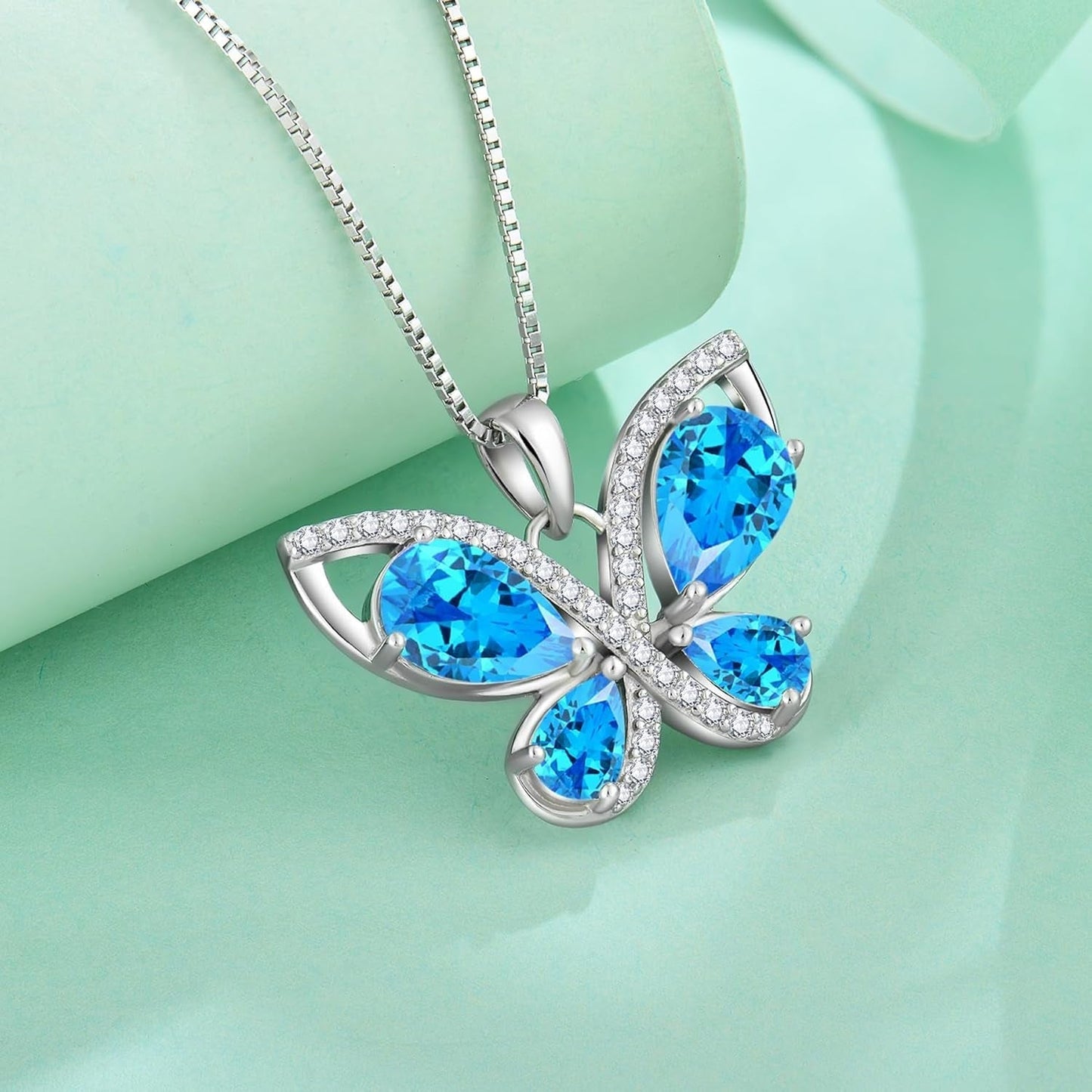 Butterfly Necklace for Women 925 Sterling Silver Birthstone Pendant Created Gemstone Jewelry Gifts for Her