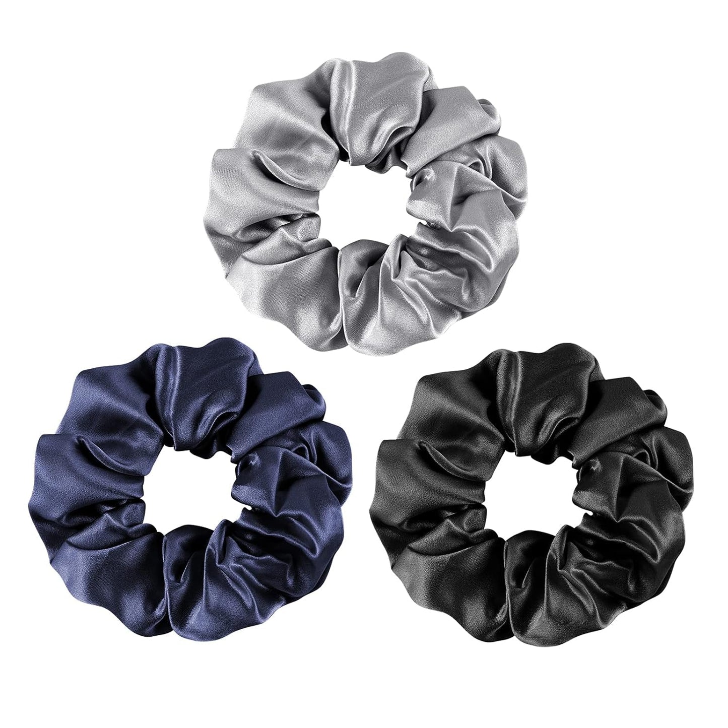 100% Mulberry Silk-Scrunchies for Hair Sleep, Women Grils Silk Hair Ties for Frizz & Breakage Curly Hair, No Damage, Elastics Ponytail Holder, 3 Pack