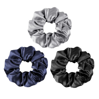 100% Mulberry Silk-Scrunchies for Hair Sleep, Women Grils Silk Hair Ties for Frizz & Breakage Curly Hair, No Damage, Elastics Ponytail Holder, 3 Pack