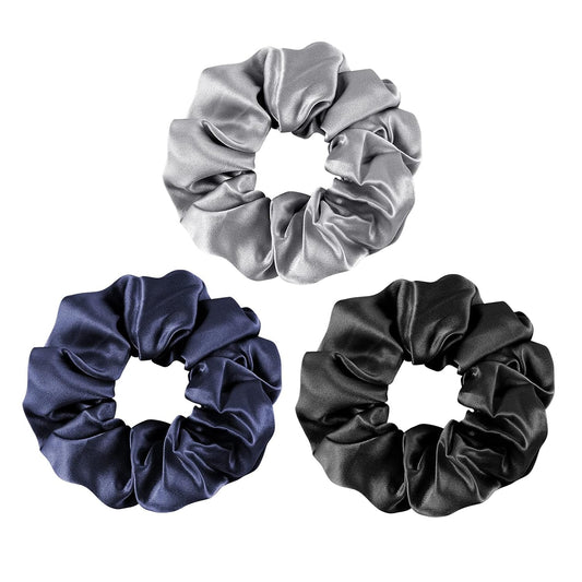 100% Mulberry Silk-Scrunchies for Hair Sleep, Women Grils Silk Hair Ties for Frizz & Breakage Curly Hair, No Damage, Elastics Ponytail Holder, 3 Pack