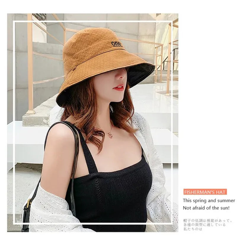 Fashion Letter embroidery Double Side Hats Vintage cotton Fisherman Hat Women Couple Sunhat Cap Hip Hop Punk Hat Outdoor Cap for Men Women Bucket Hat