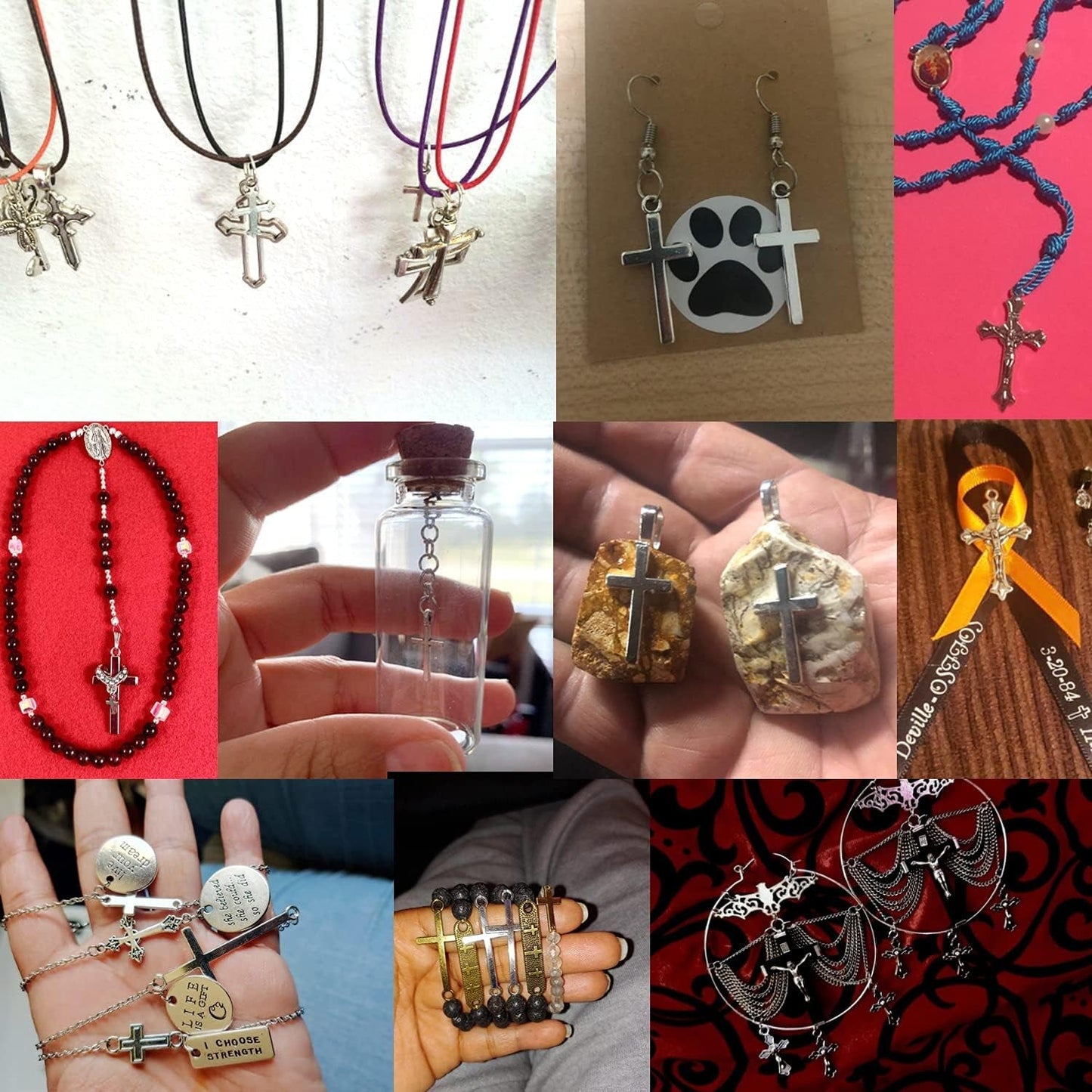 70PCS Metal Mixed Cross Charms Pendant Antique Silver Plated Jesus Christ Cross Jewelry Findings for DIY Necklace Earring Bracelet Keychain Craft Making (70 Styles)