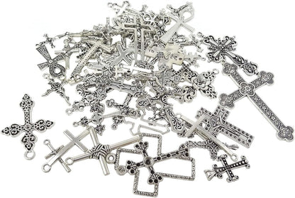 70PCS Metal Mixed Cross Charms Pendant Antique Silver Plated Jesus Christ Cross Jewelry Findings for DIY Necklace Earring Bracelet Keychain Craft Making (70 Styles) - WORLD TIME VISITS