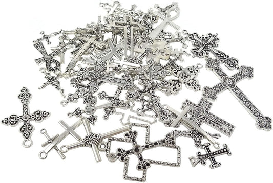 70PCS Metal Mixed Cross Charms Pendant Antique Silver Plated Jesus Christ Cross Jewelry Findings for DIY Necklace Earring Bracelet Keychain Craft Making (70 Styles) - WORLD TIME VISITS
