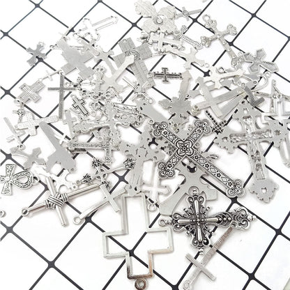 70PCS Metal Mixed Cross Charms Pendant Antique Silver Plated Jesus Christ Cross Jewelry Findings for DIY Necklace Earring Bracelet Keychain Craft Making (70 Styles)