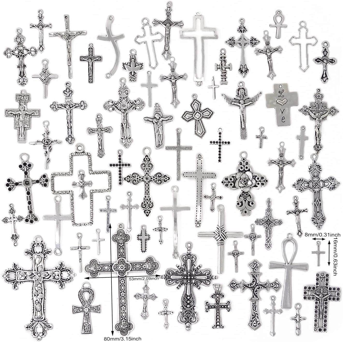 70PCS Metal Mixed Cross Charms Pendant Antique Silver Plated Jesus Christ Cross Jewelry Findings for DIY Necklace Earring Bracelet Keychain Craft Making (70 Styles) - WORLD TIME VISITS