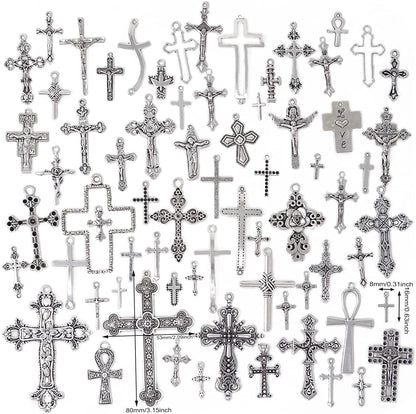 70PCS Metal Mixed Cross Charms Pendant Antique Silver Plated Jesus Christ Cross Jewelry Findings for DIY Necklace Earring Bracelet Keychain Craft Making (70 Styles) - WORLD TIME VISITS