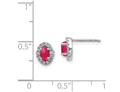 7/10 Carat (ctw) Natural Cabochon Ruby Earrings in 14K White Gold with Diamonds 1/6 Carat (ctw)
