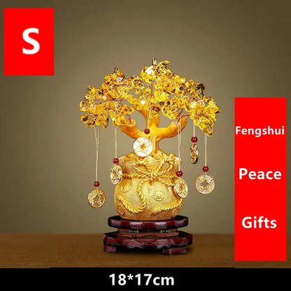3 Size Festival Holiday Gifts Natural Citrine Quartz Crystal Money Tree in for Wealth Money Bay Lucky Tree
