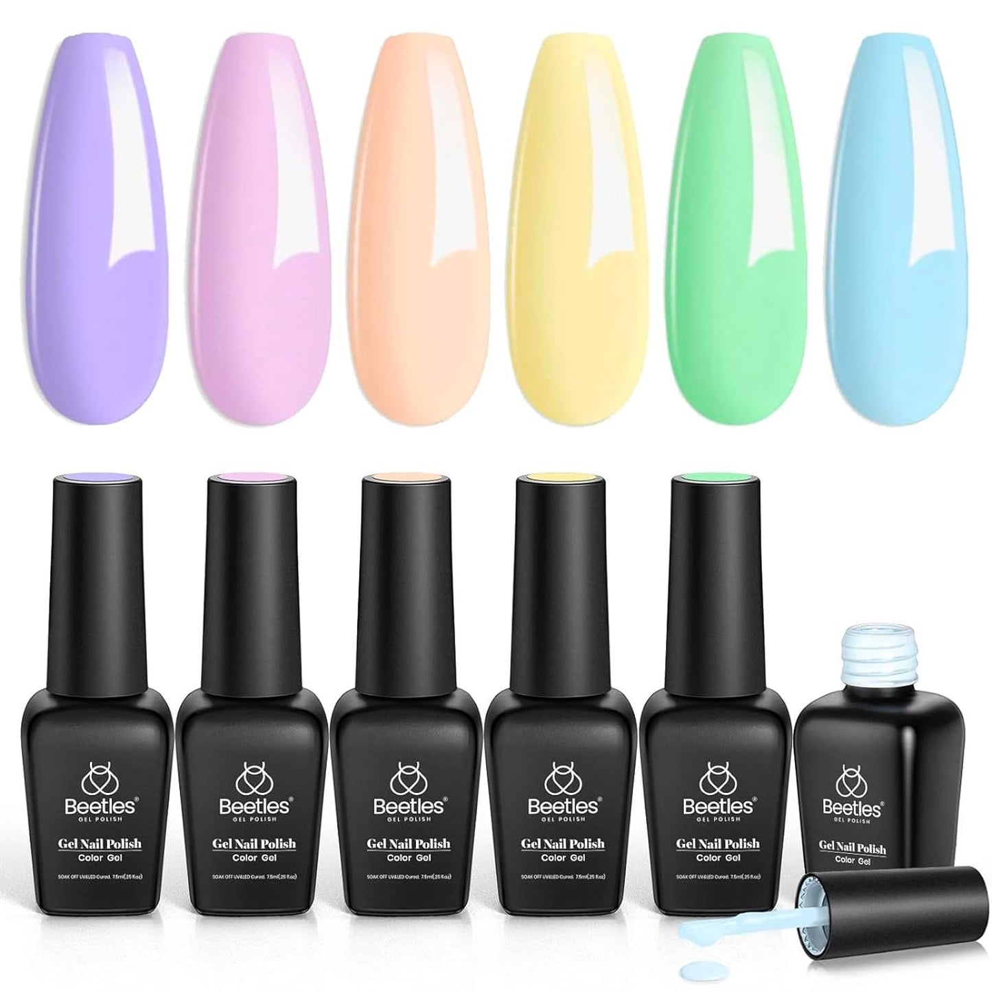 Beetles Pastel Gel Nail Polish, 6 Colors Macaron Pink Blue Green Yellow Purple Gel Polish Soft Pastel Spring Gel Polish Soak off Uv Gel Manicure Nail Art Design DIY Home Salon Gift for Girls Women
