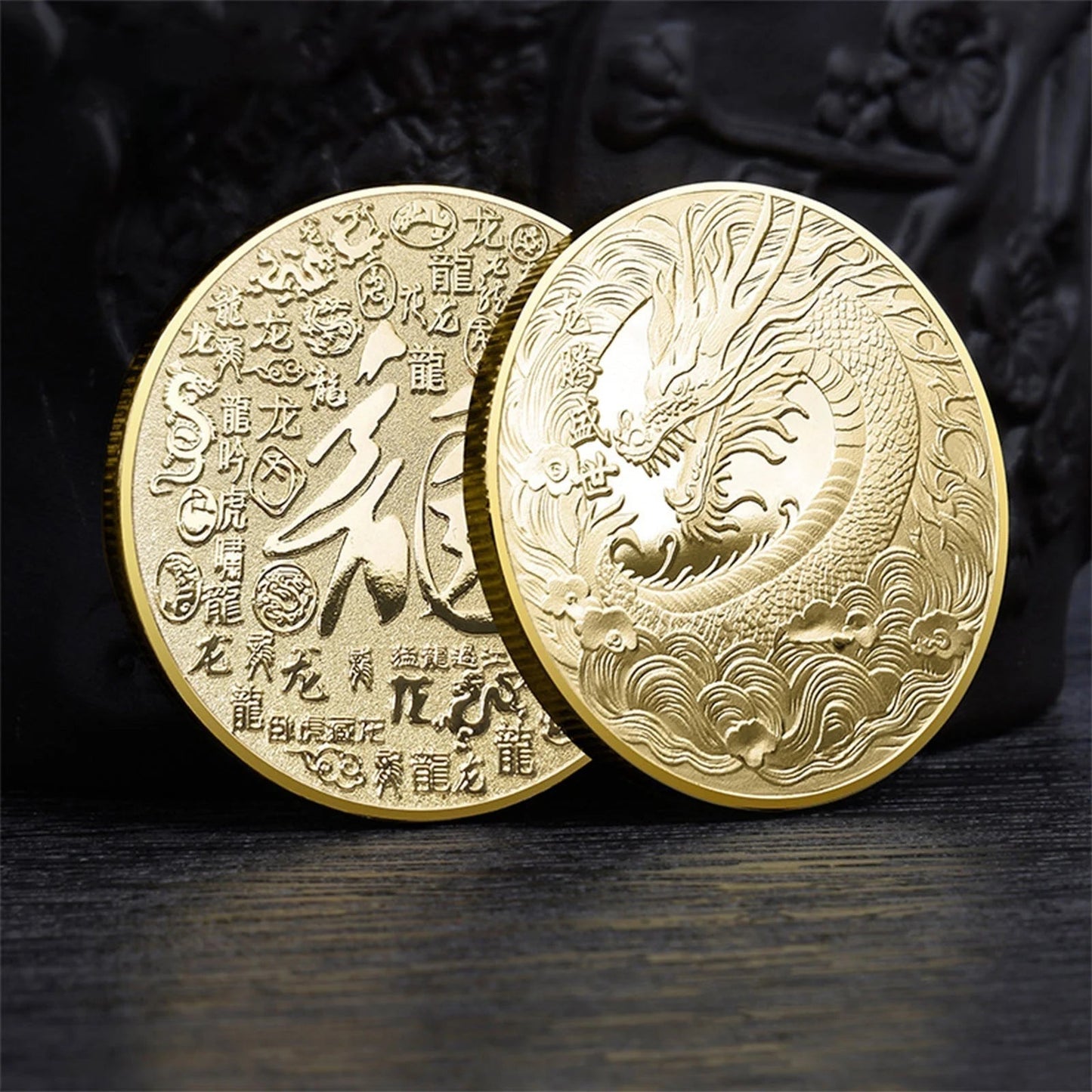 Festival Decorations Indoor Dragon Coin, Chinese Luck Dragon Coin, 2024 Plated Commemorative Challenge Coin with Chinese Letters, New Year Gifts for Children, Friends, Neighbors on Sales Master Coins - WORLD TIME VISITS