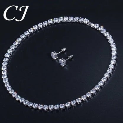 CANDICE Hot Sale White Gold Plated Round CZ Stone Classic Women Wedding Necklace & Earrings Jewelry Set