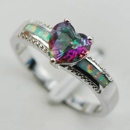 Rainbow Topaz White Fire Opal 925 Sterling Silver Ring Size 6 7 8 9 10 R1202