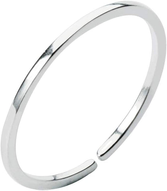 Minimalist 1Mm Midi Thin Open Band Ring S925 Sterling Silver Adjustable Stacking Wedding Promise Rings for Women Men