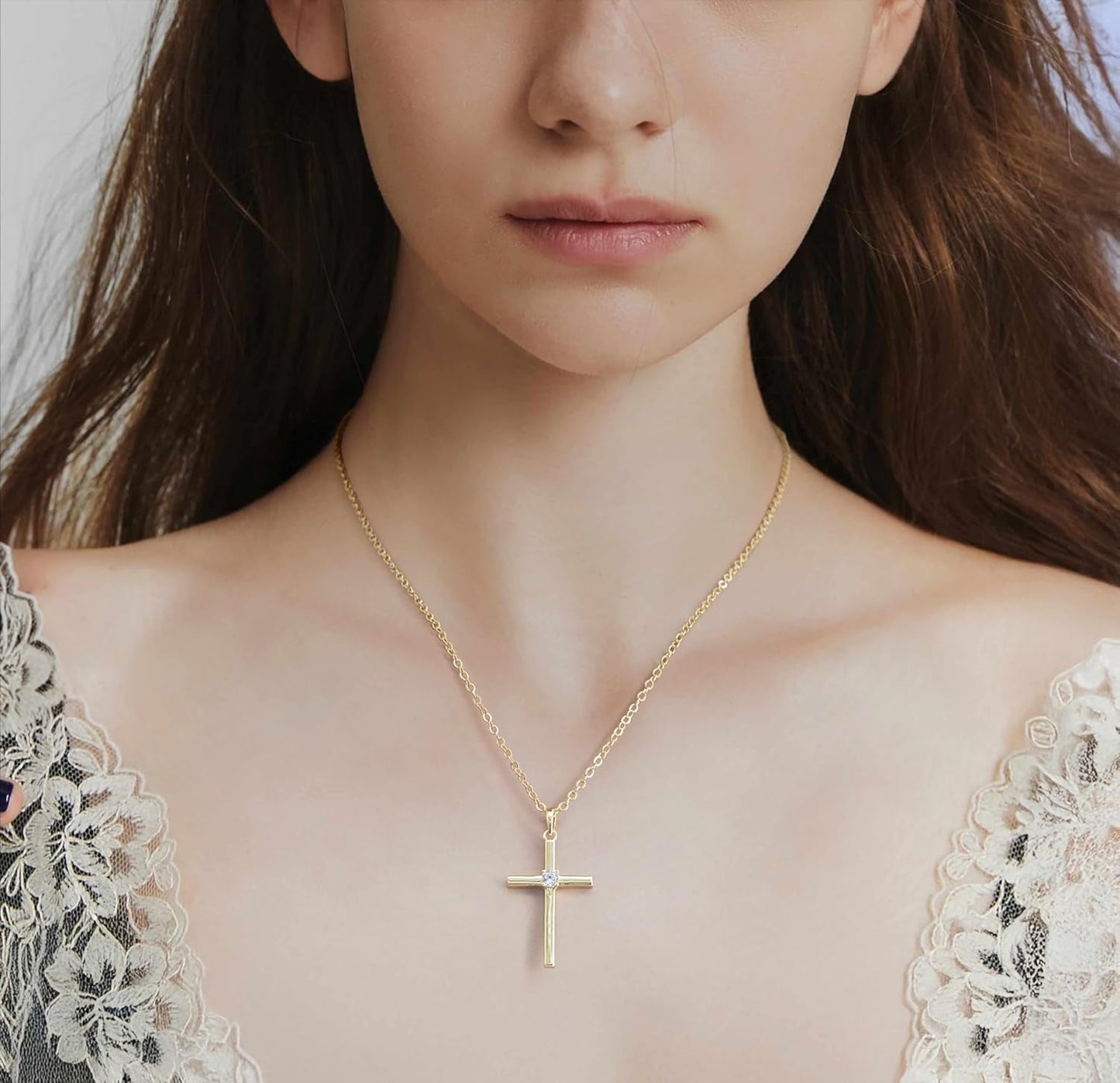 Gold Cross Necklaces for Women 14K Gold Cross Necklace for Women Crosses Pendant Necklace for Womens Chic Simplicity with a Cubic Zirconia Crosses Chain for Womens