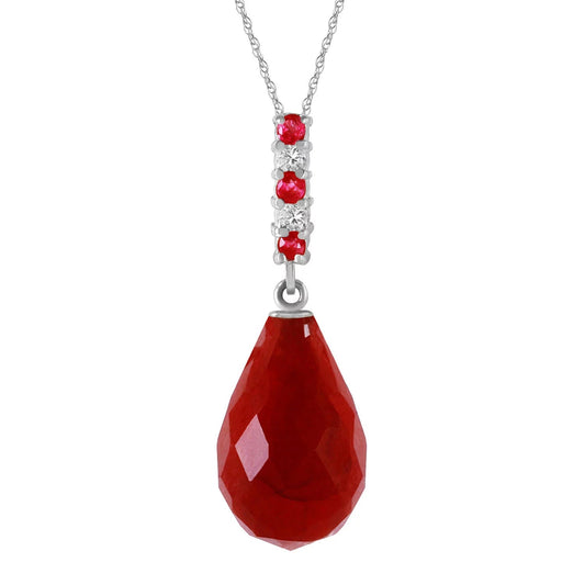 8.95 Ct 14K 16" White Gold Necklace Diamond Dyed Briolette Drop Ruby