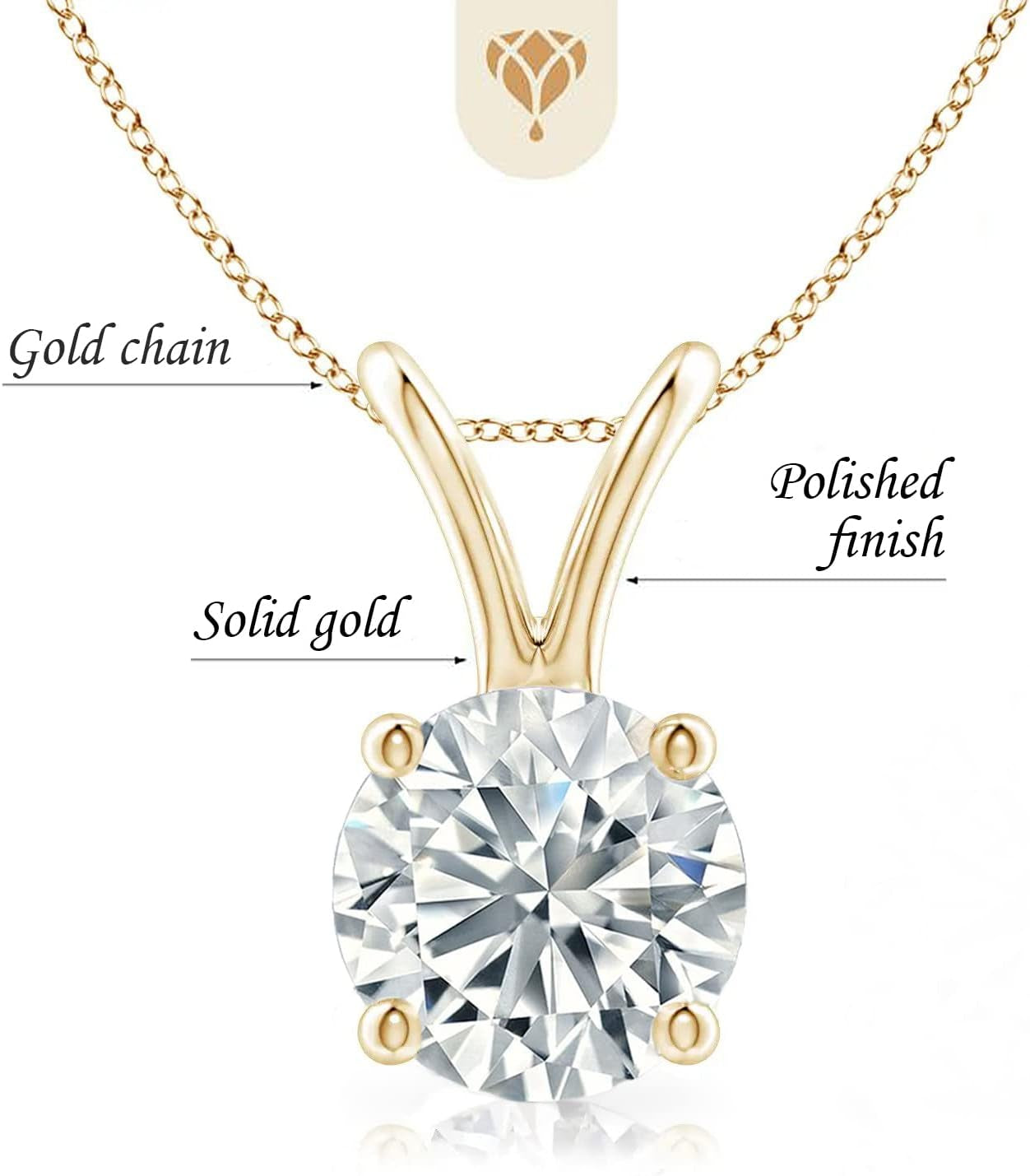 .25-1.00 Carat round Shape Brilliant Solitaire Lab-Grown Diamond Solitaire Pendant Necklace for Women Girls Infants | 14K Yellow or White or Rose/Pink Gold with 18" Gold Chain