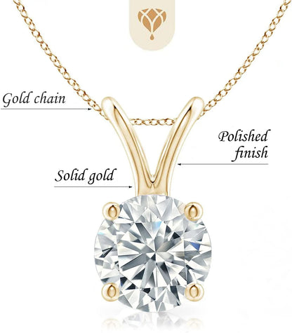 .25-1.00 Carat round Shape Brilliant Solitaire Lab-Grown Diamond Solitaire Pendant Necklace for Women Girls Infants | 14K Yellow or White or Rose/Pink Gold with 18" Gold Chain
