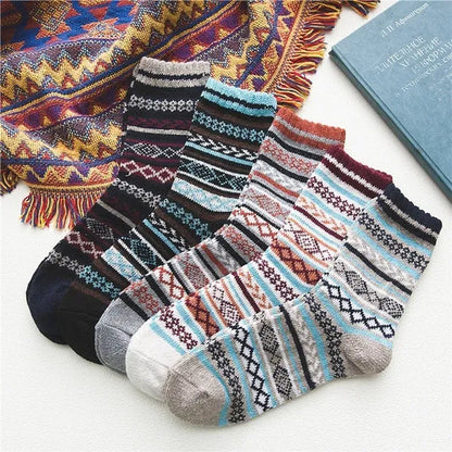 5Pairs Winter Knitting Cashmere Warm Cotton Soft Thicken Women Men Socks  Assorted Patterns Wool Sock For Men and Women