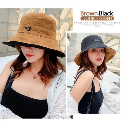 Fashion Letter embroidery Double Side Hats Vintage cotton Fisherman Hat Women Couple Sunhat Cap Hip Hop Punk Hat Outdoor Cap for Men Women Bucket Hat