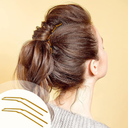 24 Pcs U Shaped Hair Pins, Ballet Bobby Pins U Hair Styling Pins for Updo with Storage Box, Metal U Bun Hair Forks for Women Girls, Thick, Thin, Long, Curly Hair (Gold, 2.5 Inch)
