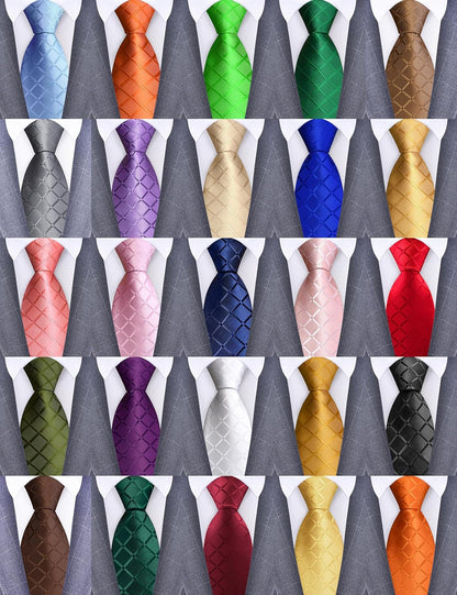 3.15"(8Cm) Fashion Solid Plaid Ties Mens Woven Jacquard Necktie for Wedding