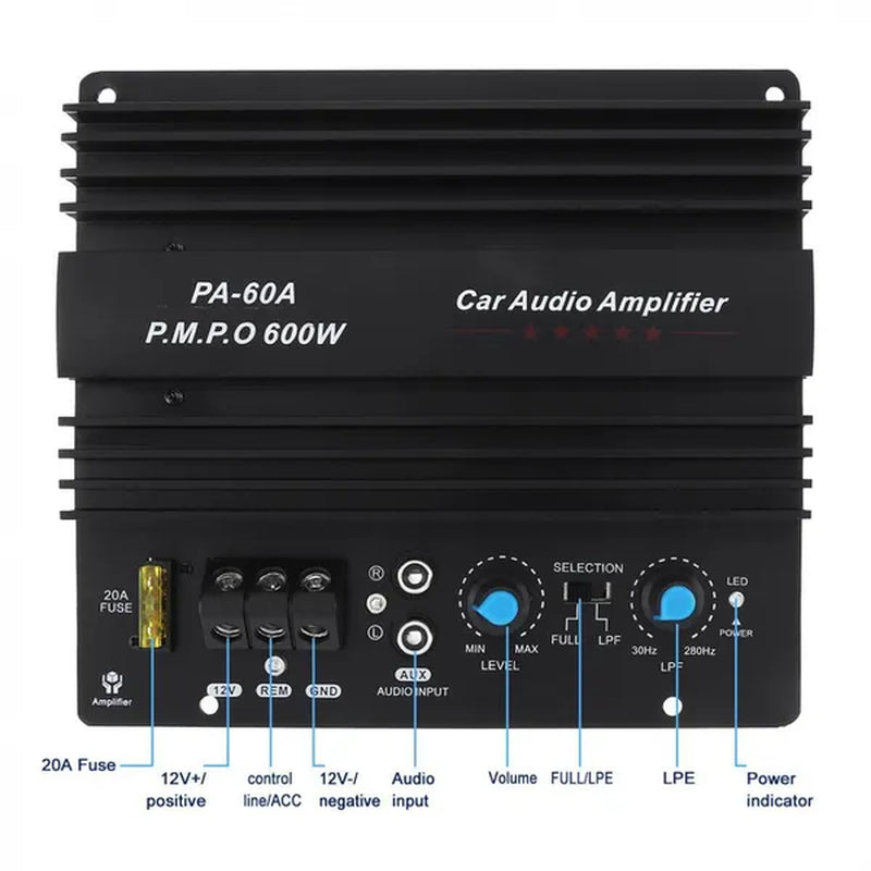 12V 600W Black Car Audio Amplifier Board Speaker Subwoofer Board Bass Module High Power Mono Channel Lossless Accessories