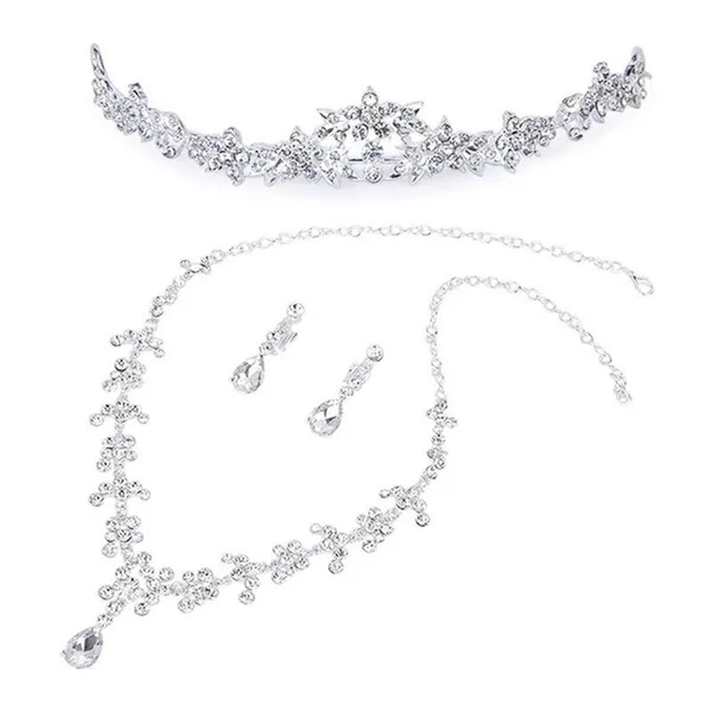 Bridal Wedding Party Jewelry Set Crystal Rhinestone Necklace & Earrings & Tiara