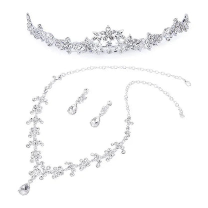 Bridal Wedding Party Jewelry Set Crystal Rhinestone Necklace & Earrings & Tiara