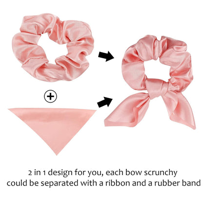 20 Pack Pink Bow Scrunchies for Thick Hair, Satin Silk Ponytail Holders with Ribbon for Girls and Women