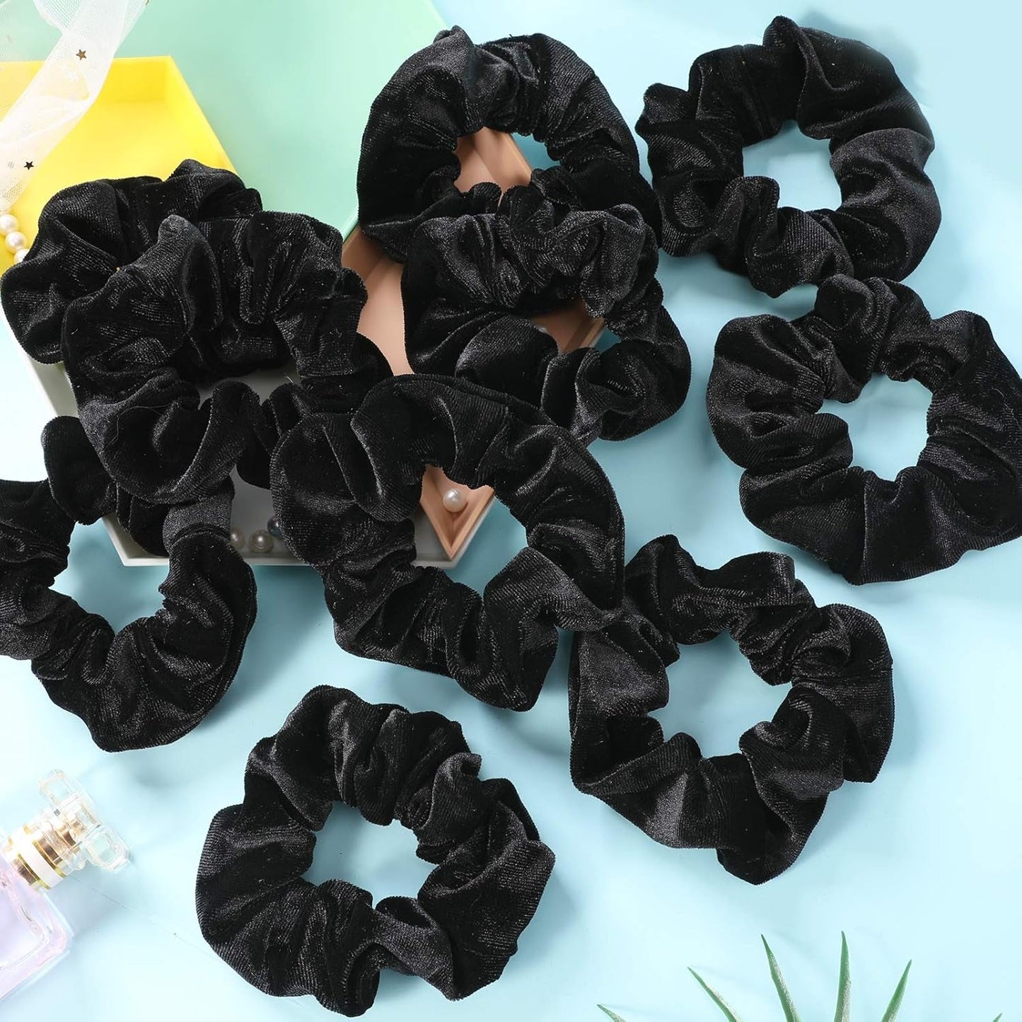 Scrunchies for Women, 12 Pcs Black Velvet Scrunchies for Hair, Soft Ponytail Holder for Girls, Classic Elastic Hair Bands