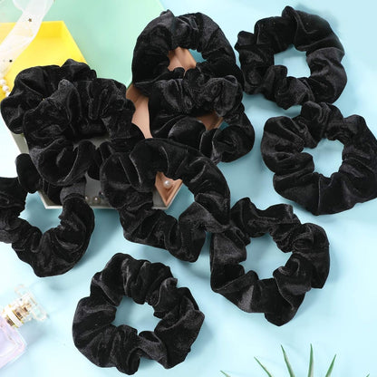 Scrunchies for Women, 12 Pcs Black Velvet Scrunchies for Hair, Soft Ponytail Holder for Girls, Classic Elastic Hair Bands