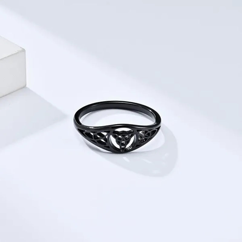 Women Men Viking Celtic Triquetera Knot Ring Titanium Stainless Steel Hollow Out Eternity Eternal Irish Celtic Knot Rings Engagement & Wedding Band US Size 6-11 Silver / Black / Rose Gold