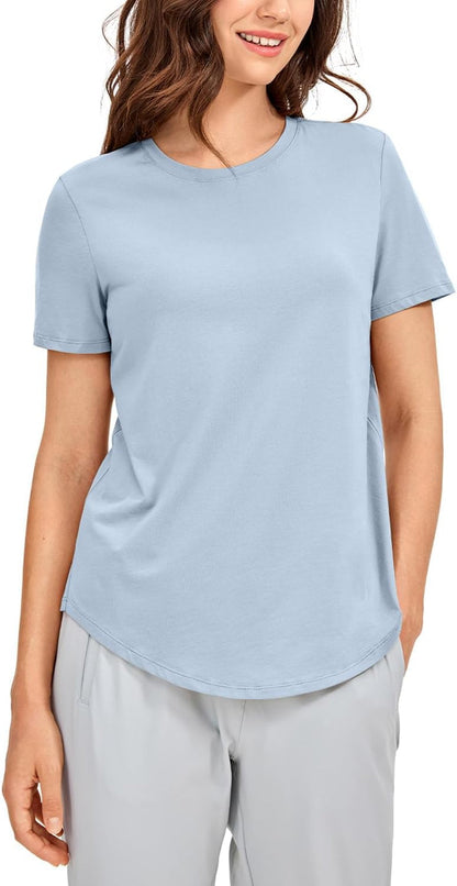 Women'S Pima Cotton Short Sleeve T-Shirt Athletic Top - WORLD TIME VISITS