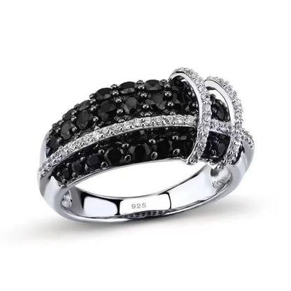 Fashion Women Creative Cross Cross Zircon Ring Black and White Bicolor Zircon Ring Engagement Rings for Women Princess Jewelry Lovely Girl Birthday Party Anniversary Gift Size: 5-11