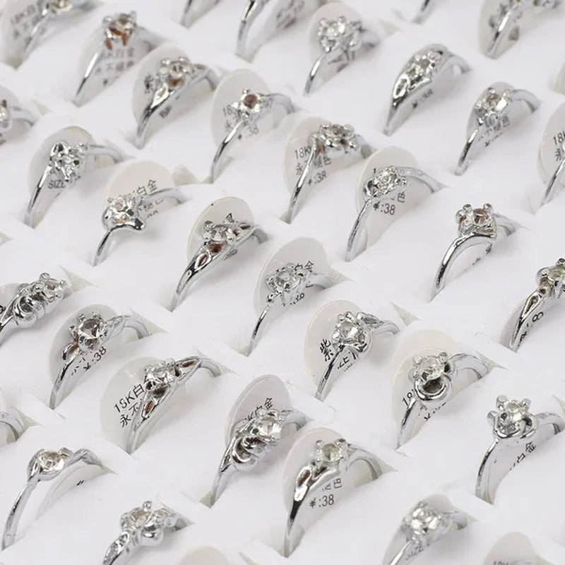 10Pcs/Lot Mixed Cubic Zirconia Women'S Silver Plated Rings Wholesale Lots Bulk Job Resale Fashion Jewelry Party Wedding Xmas Gift - WORLD TIME VISITS