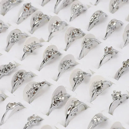 10Pcs/Lot Mixed Cubic Zirconia Women'S Silver Plated Rings Wholesale Lots Bulk Job Resale Fashion Jewelry Party Wedding Xmas Gift - WORLD TIME VISITS