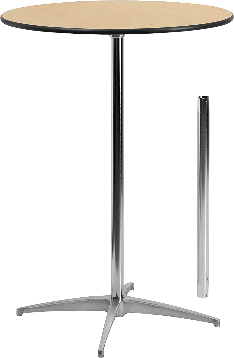 Lars 30'' round Wood Cocktail Table with 30'' and 42'' Columns, Adjustable Wood Bar Height Table for Events or Home Use, Natural