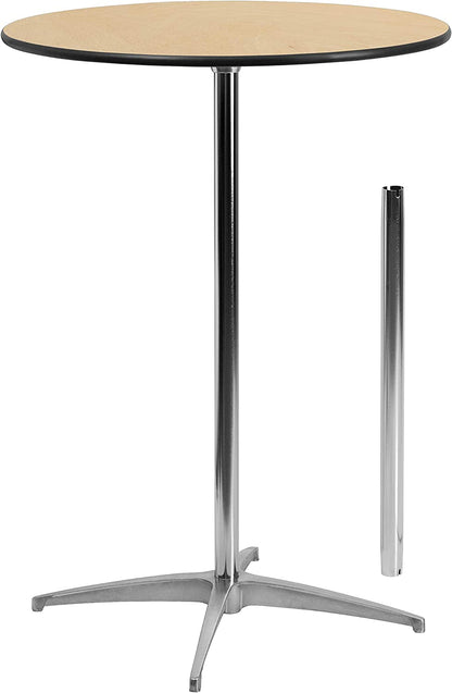 Lars 30'' round Wood Cocktail Table with 30'' and 42'' Columns, Adjustable Wood Bar Height Table for Events or Home Use, Natural