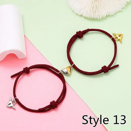 2Pcs Magnetic Bracelet Stainless Steel Heart Pendant Charm Couple Bracelets for Lover Friend Men Women Braid Rope Bracelets
