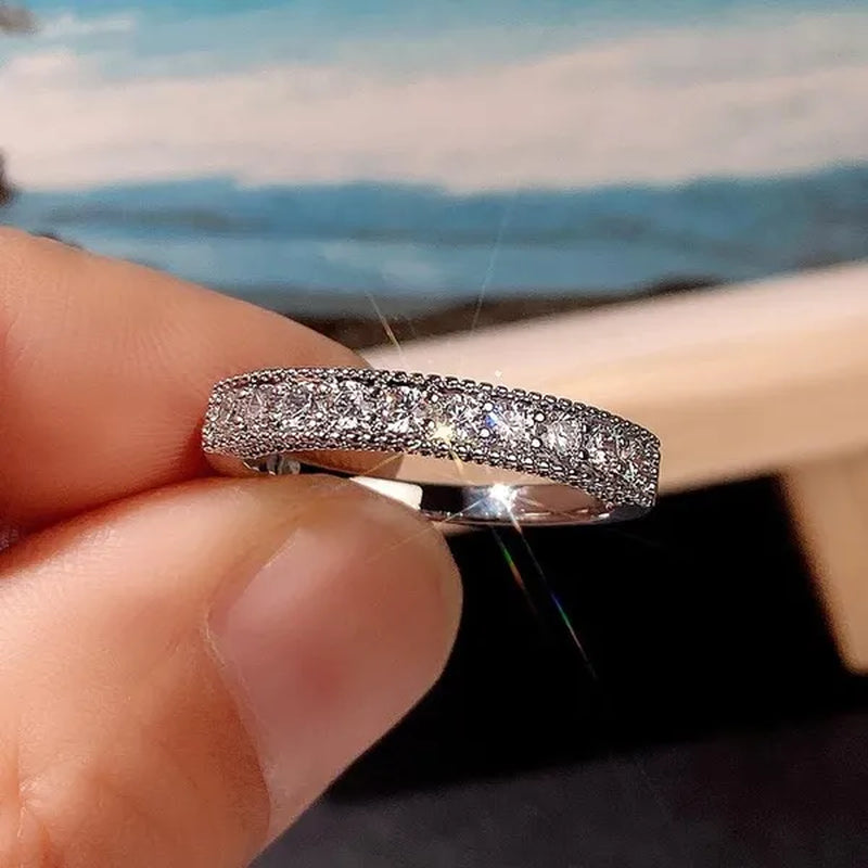 Women Ring 925 Sterling Silver Plated Micro Inlay Cubic Zirconia Ring Bridal Romantic Wedding Eternity Jewelry Anniversary Gift