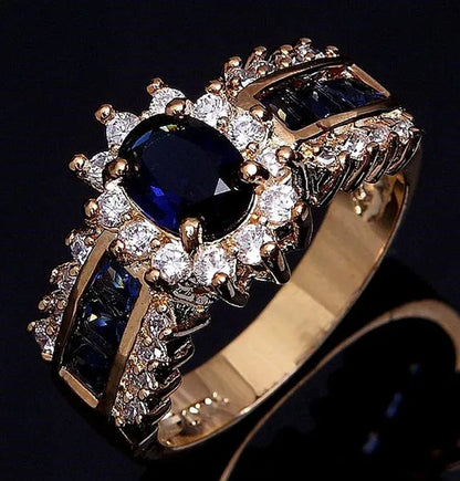 Jewelry Women Men's Blue Sapphire Cz 18K Golden Plated Wedding Rings Sz 7 8 9 10 11 ( Choice Color and Size ) - WORLD TIME VISITS