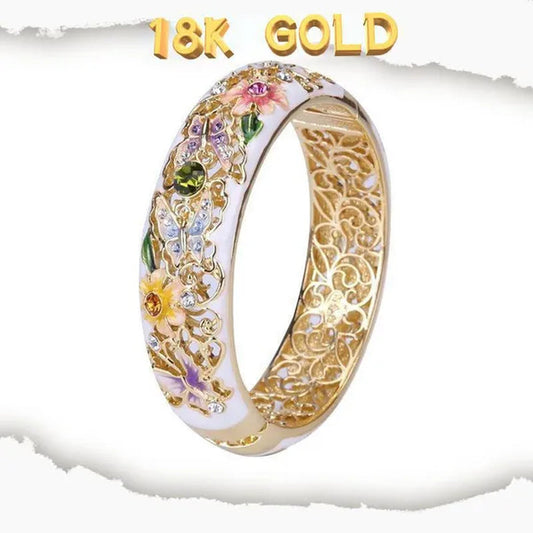 Very Beautiful Brand New High Quality Women's Fashion Jewelry Exquisite 18K Gold Drop Oil Enamel Colorful Flowers Butterfly Crystal Gemstone Ring Romantic Bride Engagement Wedding Ring Birthday Anniversary Gift Bague Femme - WORLD TIME VISITS