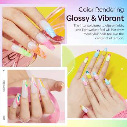 40 Pcs Gel Nail Polish Set, Summer Rainbow Neon Gel Polish Bright Hot Pink Green Yellow Purple Blue Glitter Nail Gel Polish with Nail Primer Base& Matte Glossy Top Coat Soak off LGBT Nails