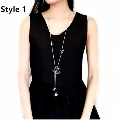 Butterfly Pendant Necklace Sweater Chain Long Tassel Necklace Adjustable Women'S Fashion Jewelry Accessories