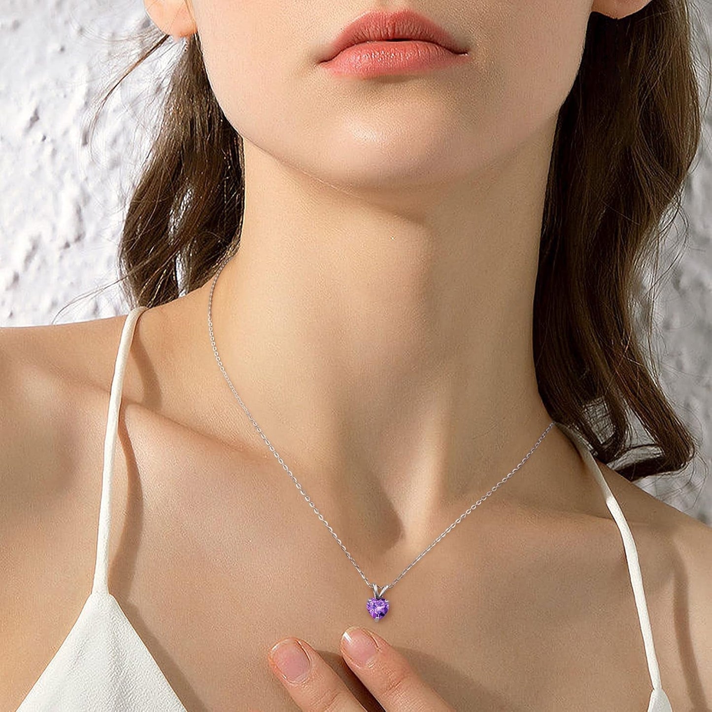 Heart Birthstone Necklace for Women - Dainty Heart Birthstone Pendant Sparkle 925 Sterling Silver Necklace Anniversary Birthday Gifts for Women Mom Wife Daughter Grandma Jewelry Gifts