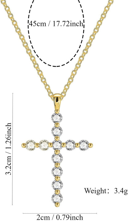 Gold Plated Cross Pendant Necklace, Cross Necklace with Cubic Zirconia, Tarnish-Resistant Cross Pendant Necklace 17 Inches Chain for Women & Men