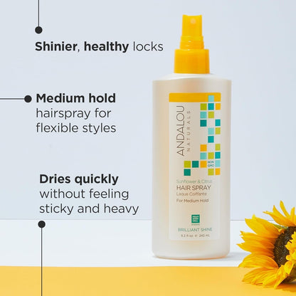 Brilliant Shine Hair Spray, Sunflower & Citrus, Styling and Hair Shine Spray with Medium Hold, Tames Frizzy Hair & Flyaways, Quick Drying & Non-Sticky, Cruelty Free, 8.2 Fl Oz - WORLD TIME VISITS